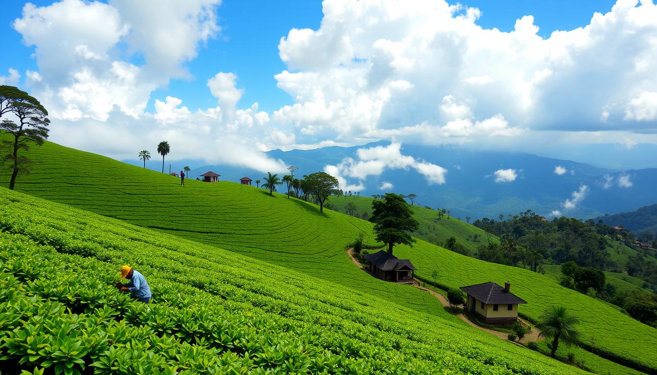 Lush green tea plantations in Nuwara Eliya